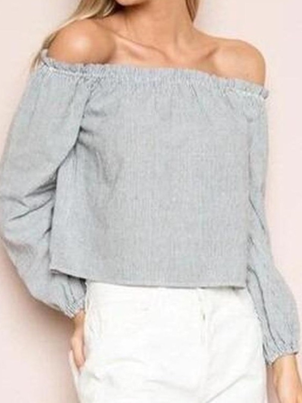 Brandy Melville Light blue/white Off-Shoulder Top